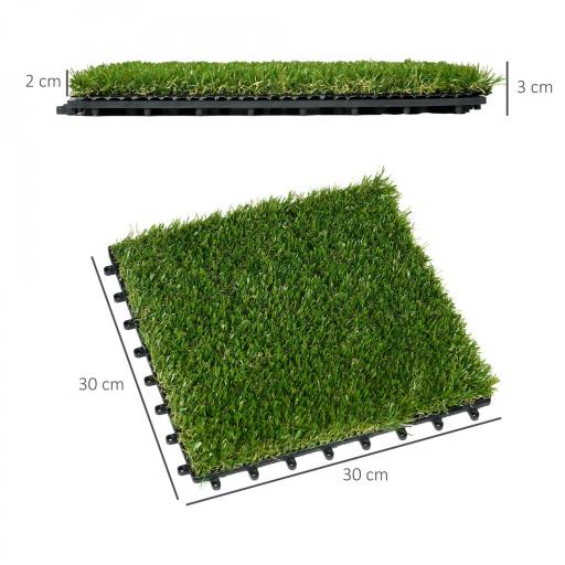 Césped Sintético de 10 Piezas Alfombra Césped Artificial 30x30 cm con Altura de Hierba 20 mm y Anti-UV Verde Oscuro [1]