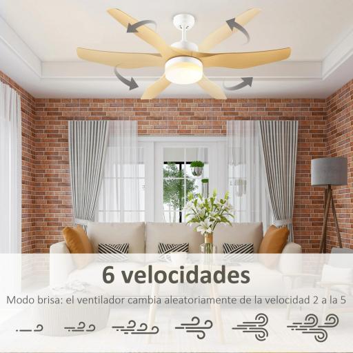 Ventilador de Techo Motor DC 20,5W Diámetro 132 cm Mando a Distancia Luz LED Ajustable de 3 Niveles 3 Aspas Reversibles [5]