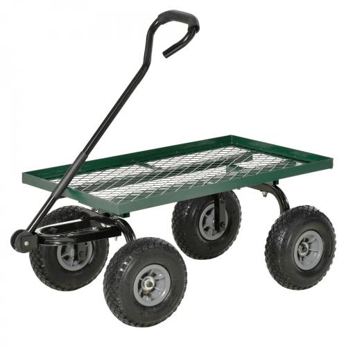 Carrito de Jardín con Manija Acolchada y 4 Ruedas Grandes Estructura de Acero Carga 150 kg 94x48,5x100 cm Verde y Negro [9]