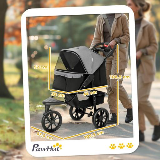 Carrito para Perros con 3 Ruedas Ventanas de Malla Cesta de Almacenaje y Correas de Seguridad 109,5x57,5x106,5 cm Gris [6]