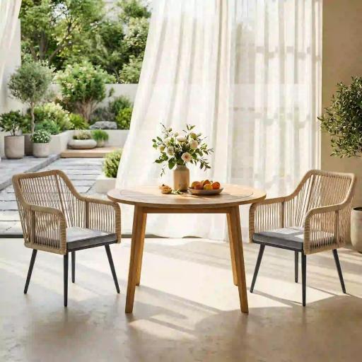 Set de 2 Sillas de Jardín Exterior de Ratán con Cojines Reposabrazos y Marco de Acero para Terraza 54x65x80 cm Gris [7]