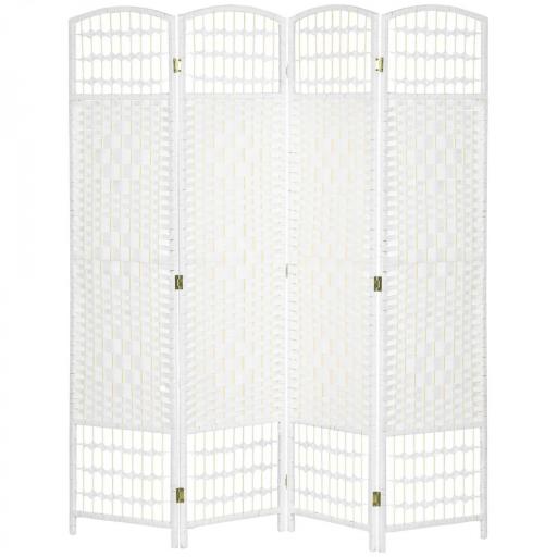Biombo Separador de Ambientes de 4 Paneles Plegable de Cuerda de Papel 160x170cm Decoración para Dormitorio Salón Blanco [2]