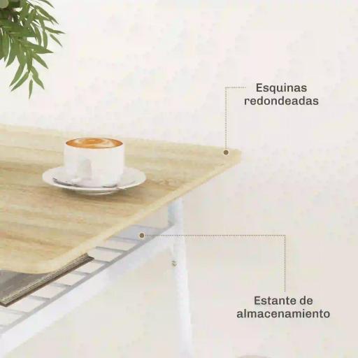Conjunto de Mesa y Sillas de Comedor de 3 Piezas con Estante Abierto Estructura de Acero Blanco y Roble [2]