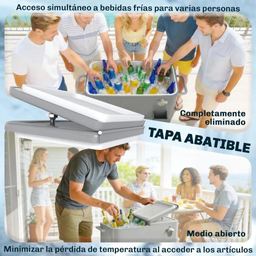 Carrito Nevera de 76L con Ruedas Estante Abrebotellas Recogetapas Drenaje y 2 Asas para Patio Fiesta 92x39x81 cm Plata [7]