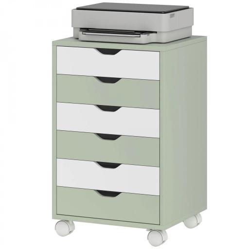 Cajonera Escritorio Archivador Móvil con 6 Cajones Ruedas Guías Deslizantes Silenciosas para Oficina Casa Verde [5]