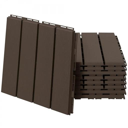 Set de 9 Baldosas Cuadradas de 30x30 cm con Área de 0,81 m² Losetas Sistema de Clic para Balcón Terraza Jardín Marrón [9]