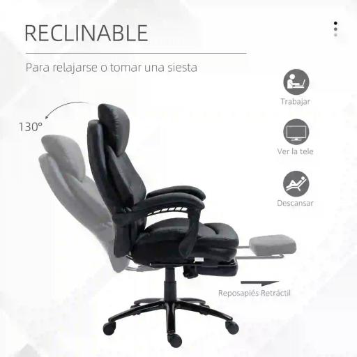  Silla de Oficina Ergonómica Silla de Escritorio Ajustable en Altura con Respaldo Inclinable hasta 130° Función Basculante y Resposapiés Retráctil Acero 65,5x79x112-118 cm Negro [6]