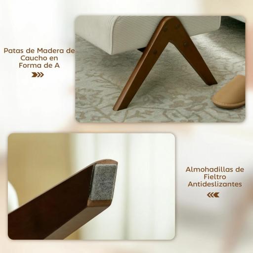 Reposapiés de Salón Taburete Bajo con Asiento Acolchado Patas de Madera para Sala de Estar Dormitorio 69x47x36 cm Beige [6]