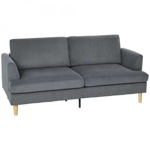 Sofá de 3 Plazas Tapizado en Pana Acolchado Grueso de Muelles Asiento Ancho 2 Almohadas 188x80x86 cm Gris Oscuro [8]