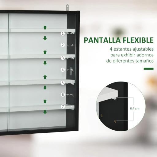 Vitrina Expositora Vitrina de Pared con Estantes Ajustables y 2 Puertas Correderas de Vidrio para Colecciones Perfumes Figuras de Decoración 80x9,5x60 cm Blanco y Negro [4]