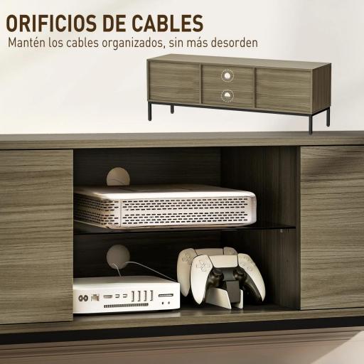 Mueble de TV con Compartimento Orificio de Cables y Estante Ajustable para Televisión de 60 Pulgadas 140x40x49,5 cm Gris [4]