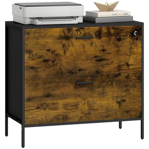 Cajonera de Oficina con 2 Cajones Cajonera para Archivadores con Cerradura y Carpetas Colgantes 80x39x73,5 cm Marrón [9]