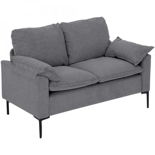 Sofá de 2 Plazas Tapizado en Terciopelo con Patas de Metal Reposabrazos Acolchado 130x77x84 cm Gris [4]