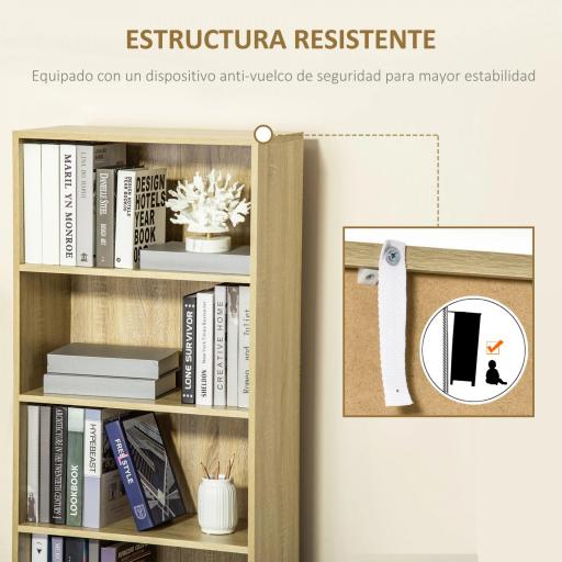 Estantería Librería Armario de Libros con 4 Compartimentos Abiertos y 2 Puertas para Salón Oficina 59x29x180 cm Natural [2]
