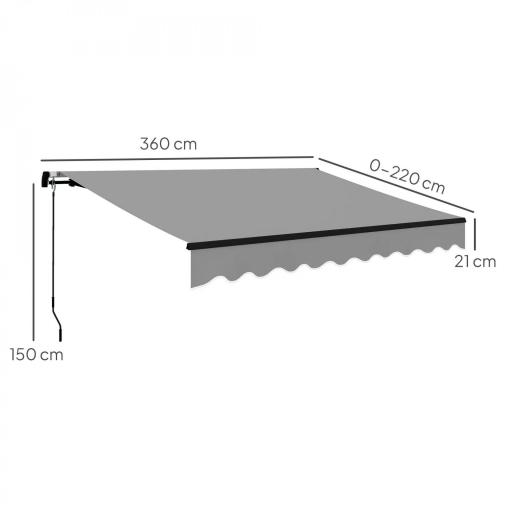 Toldo Retráctil de Aluminio para Ventanas y Puertas con Protección UV30+ y Inclinación Ajustable 360x220 cm Gris [1]