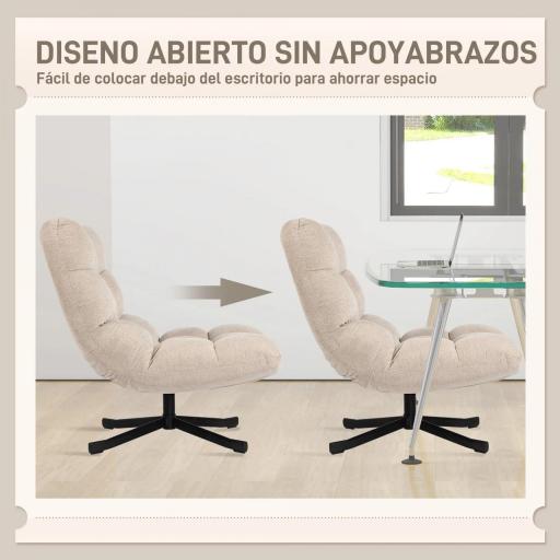 Butaca de Salón Giratoria Moderna Tapizada en Chenilla con Asiento Ancho Base Cruz y Patas de Acero Sillón Relax Crema [4]