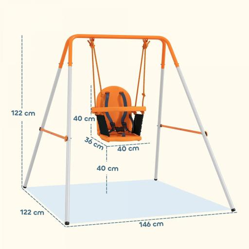 Columpio para Bebés Columpio Jardín Exterior de Acero con Respaldo Cinturón de Seguridad Carga 25 kg Naranja [1]