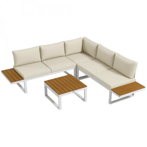 Juego de Muebles de Terraza Incluye 2 Sofás Dobles 1 Sofá Esquinero Reclinable y Mesa de Centro con Cojines Crema [10]