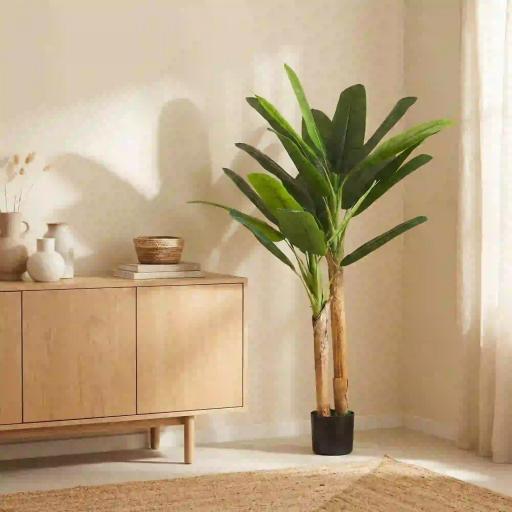 Árbol de Plátano Artificial 150 cm Planta Artificial Decorativa con Maceta y 2 Troncos para Hogar Oficina Salón Verde [6]