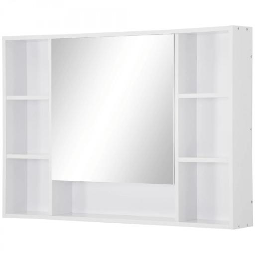 Armario de Baño de Pared con Espejo Puerta Estantes Abiertos 100x15x70 cm Blanco [9]