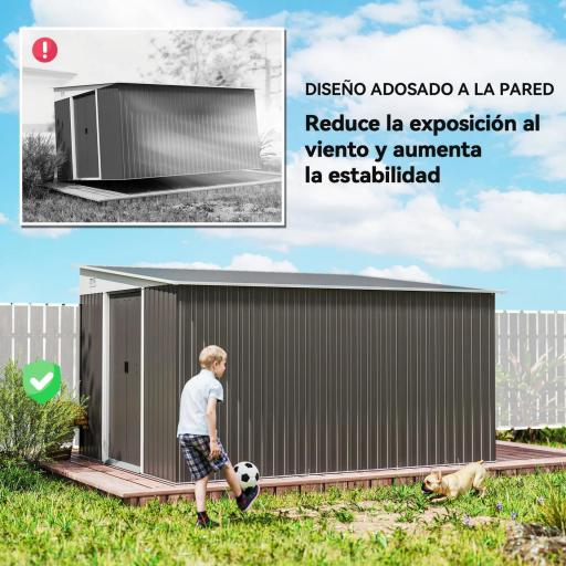 Cobertizo de Jardín 280x345x201 cm 8,9 m² para Almacenamiento de Herramientas con Puerta y 2 Ventanas Gris [5]
