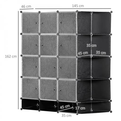 Armario Modular Organizador Portátil con 16 Compartimentos y 2 Barras de Colgar Ropa Negro y Blanco [1]
