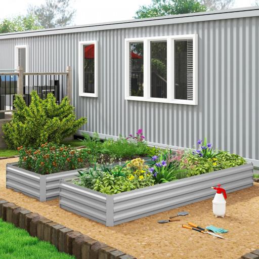 Jardinera Exterior Grande Rectangular de Acero Galvanizado para Terraza con Base Abierta 241x90,5x30 cm Plateado [6]