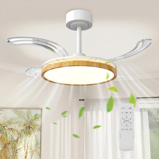 Ventilador de Techo con Luz LED 80 W Motor DC Reversible Mando a Distancia 6 Velocidades Temporizador Ø95 cm Natural [3]