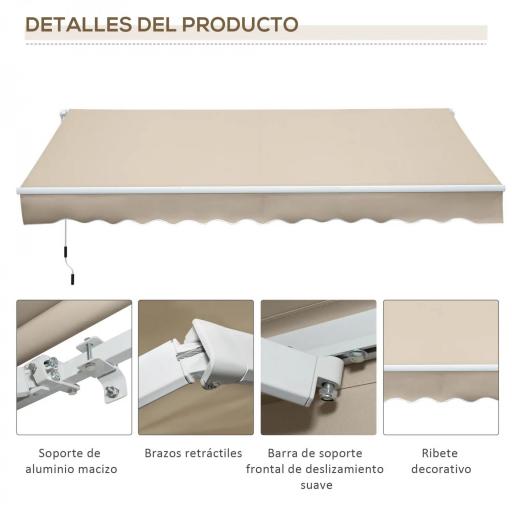 Toldo para Balcón 350x250 cm con Manivela de Metal Impermeable y Anti-UV para Jardín Terraza Ventanas Crema [4]