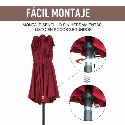 Sombrilla Doble para Jardín 455x265x238 cm Parasol Grande con Manivela Manual Protección Solar Color Rojo Vino [5]