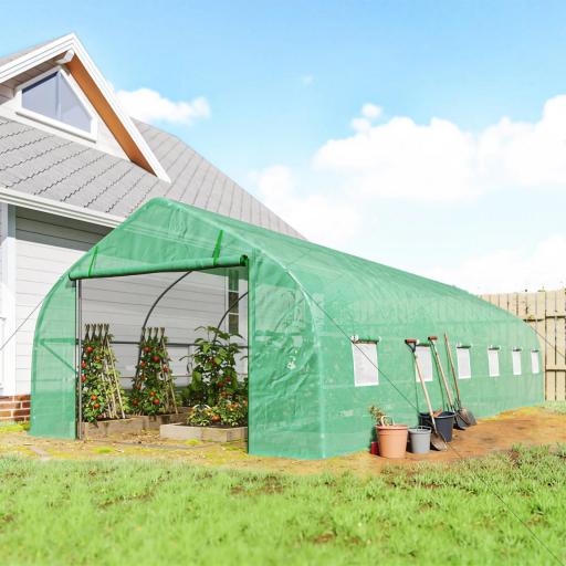 Invernadero de Exterior Invernadero de Túnel 8x3x2 m Invernadero de Jardín con 12 Ventanas y Puerta Enrollable para Cultivo Plantas Tomates Verduras Acero y PE 140 g/m² Verde