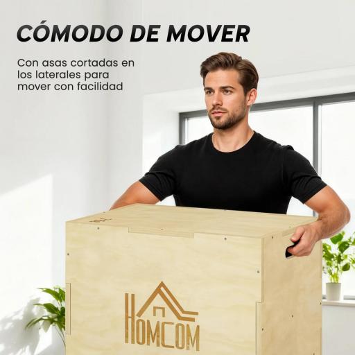 Cajón de Salto de Madera 3 en 1 con 2 Mango Hueco Carga 120 kg para Casa Oficina Gimnasia 61x51x76 cm Madera Natural [5]