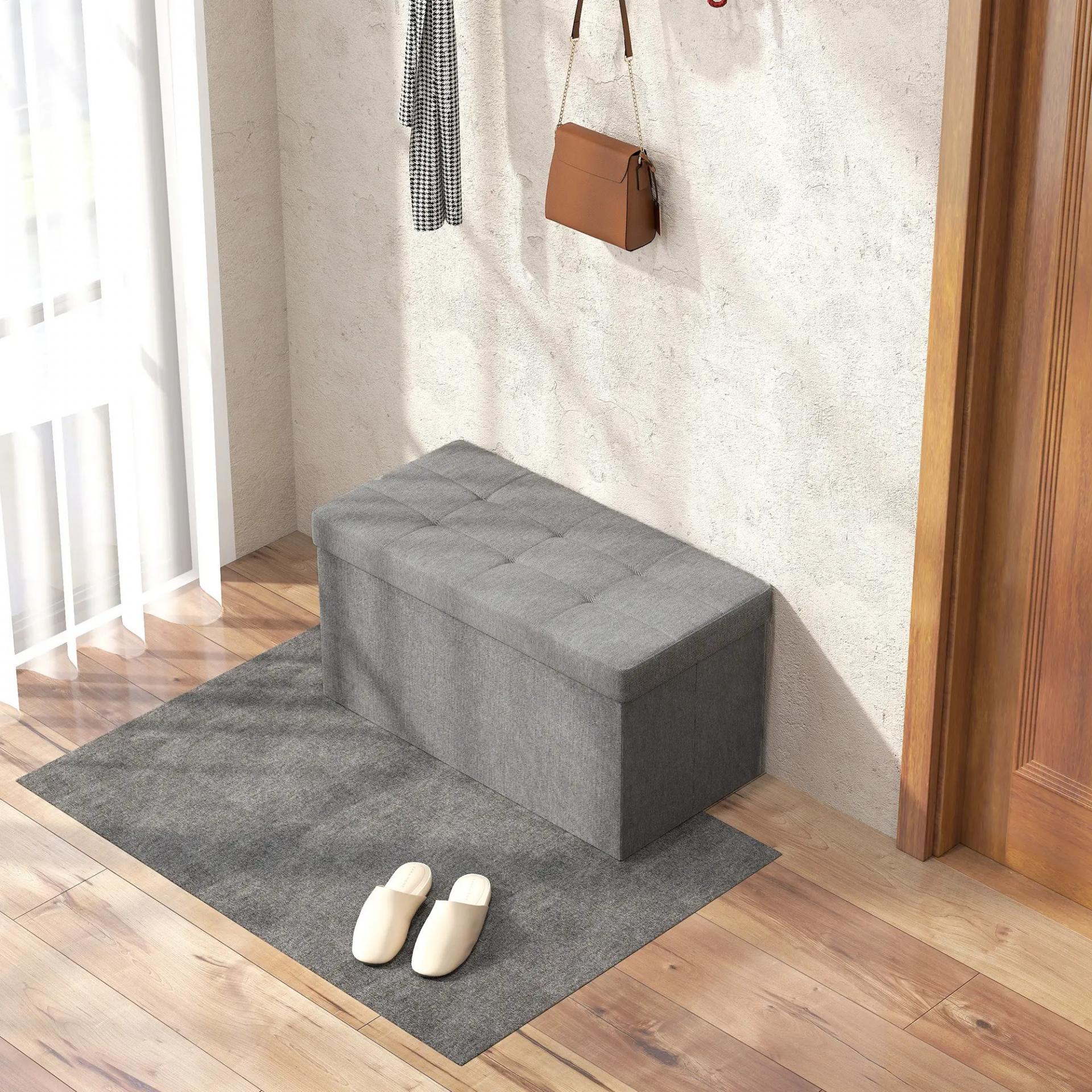 Baúl de Almacenaje para Dormitorio Plegable 84L Tapizado de Lino Sintético con Tapa para Salón 76x38x38 cm Gris Claro