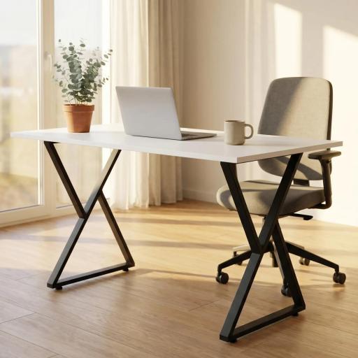 Juego de 2 Patas de Mesa de Acero en Forma de X para Muebles Industriales con Almohadillas Ajustables y Tornillos Negro [1]