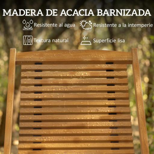 Tumbona Silla Plegable de Madera con Reposapiés Desmontable y Cojín con Reposacabezas Carga 160 kg 158x61x70 cm Beige [3]