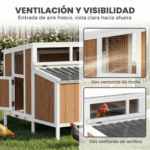Gallinero para Exterior de Madera 145x90x92 cm para 2-4 Gallinas con Nido Casa Lateral Bandeja Extraíble Marrón Claro [5]