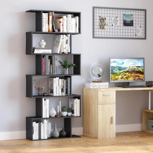 Estantería Librera 6 Estantes Madera Forma S 80x24x191 cm Estantes Color Negro