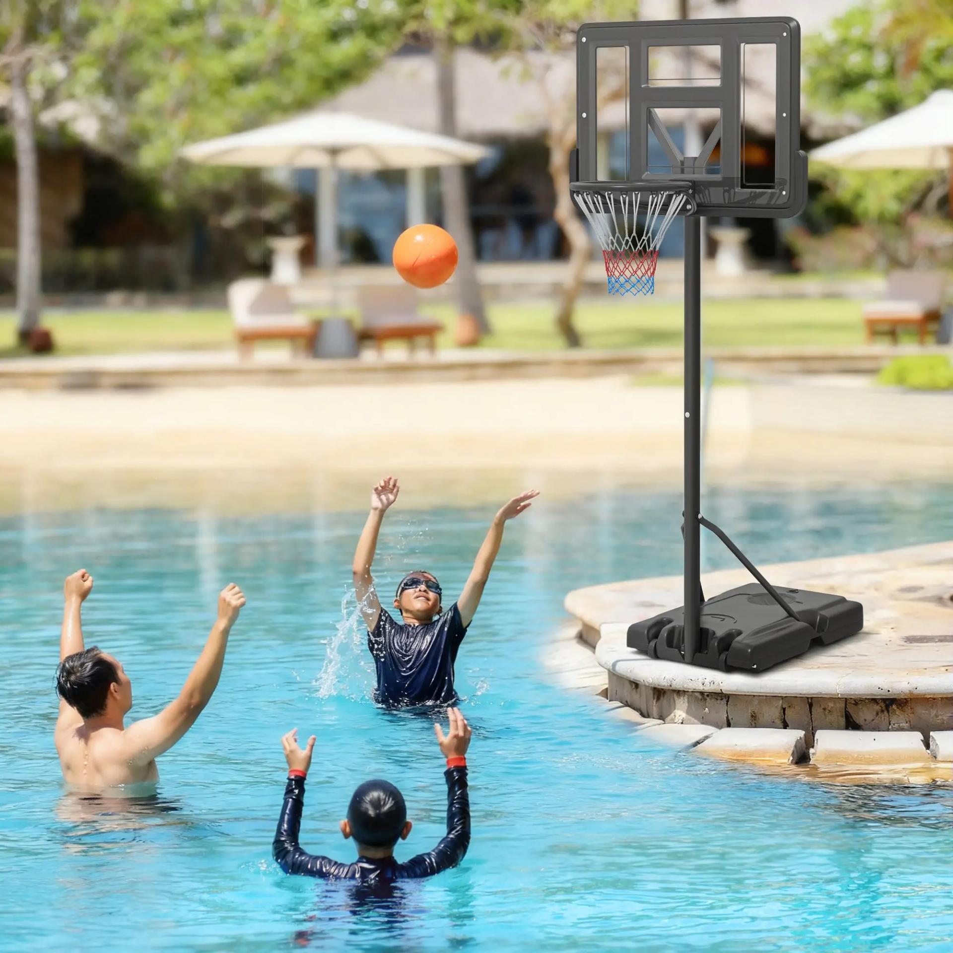 Canasta de Baloncesto de Exterior 2 en 1 con Altura Ajustable 230-305 cm Aro de Baloncesto con Soporte Ruedas Base Negro