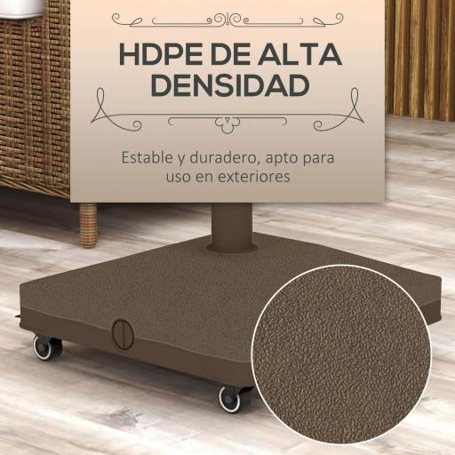 Base para Sombrilla con Ruedas con Postes Ø22 mm a Ø38 mm Rellenable de Arena 18 kg o Agua 16 kg para Jardín Marrón [5]