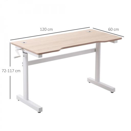 Escritorio de Pie 120x60x72-117 cm con Altura Ajustable Manual con Manivela Mesa para Ordenador para Oficina Estudio Salón Estilo Racing Carga 150 kg Natural [1]