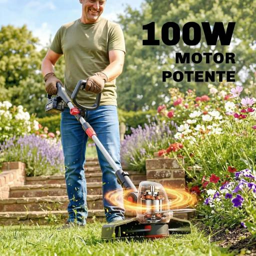 Desbrozadora Batería 18V con 2 Baterías de 4.0Ah y Cargador Barra Ajustable Cabezal y Mango Regulables Plateado [4]