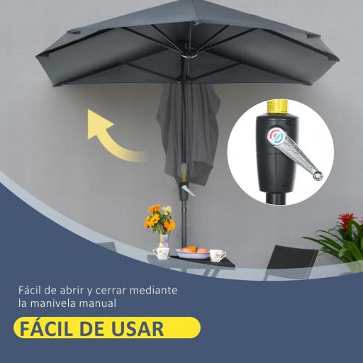 Parasol de Terraza 200x190x240 cm con Manivela Poste de Acero y Base Cruzada Anti-UV para Terraza Balcón Gris [5]