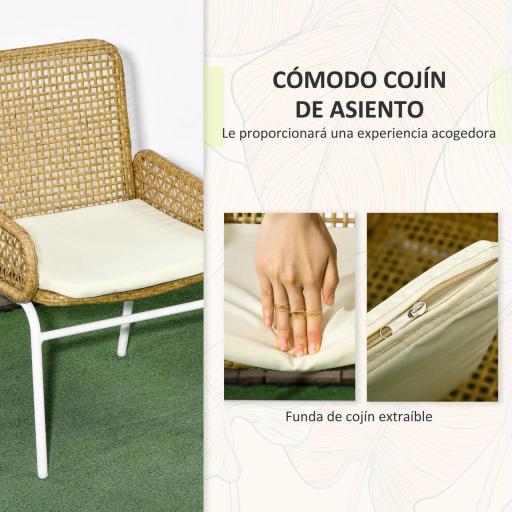Juego de 3 Piezas Sillas y Mesa de Ratán con 2 Sillas 1 Mesa de Centro y Cojines para Terraza Patio Natural [4]