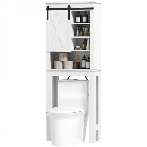 Mueble sobre Inodoro para el Baño con Puerta Corredera de Granero y 6 Compartimentos Estilo Rústico 67x25x172 cm Blanco [8]