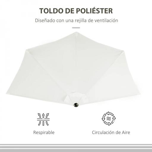 Sombrilla 269x138x236 cm Parasol de Jardín con Manivela y Forma Semicircular Tela Poliéster 180 g/m² para Exterior Terraza Patio Piscina Crema [4]