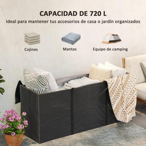 Bolsa de Almacenamiento para Cojines de Jardín Impermeable 720L Oxford Resistente con Asas 125x40x55cm Negro [7]