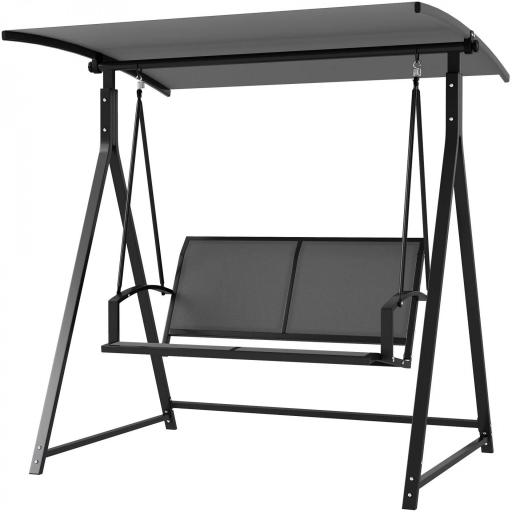 Columpio de Jardín de 2 Plazas con Toldo Ajustable y Estructura Triangular de Metal Carga 220 kg 160x112x162 cm Gris [9]