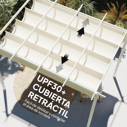 Pérgola de Jardín 4x3 m con Techo Retráctil Protección UPF30+ Drenaje Cenador de Jardín para Patio Exterior Beige [4]