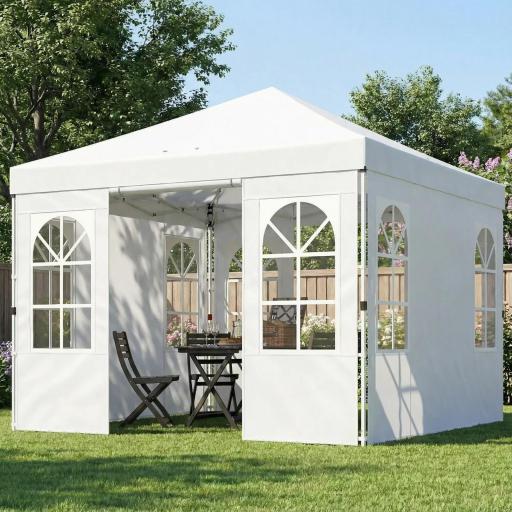 Carpa Plegable 3x3 m Pop-up con UPF50+ 4 Laterales Desmontables Altura Ajustable y Bolsa de Transporte Blanco [0]