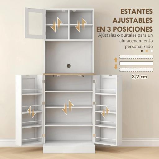 Alacena de Cocina con 3 Puertas Estantes Ajustables y Estantes en la Puerta para Comedor Salón 60x35x169 cm Blanco [5]